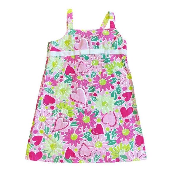 Vintage Lilly Pulitzer Girls Floral Heart Lucky in Love Tank Shift Dress Size 4 - Picture 1 of 4